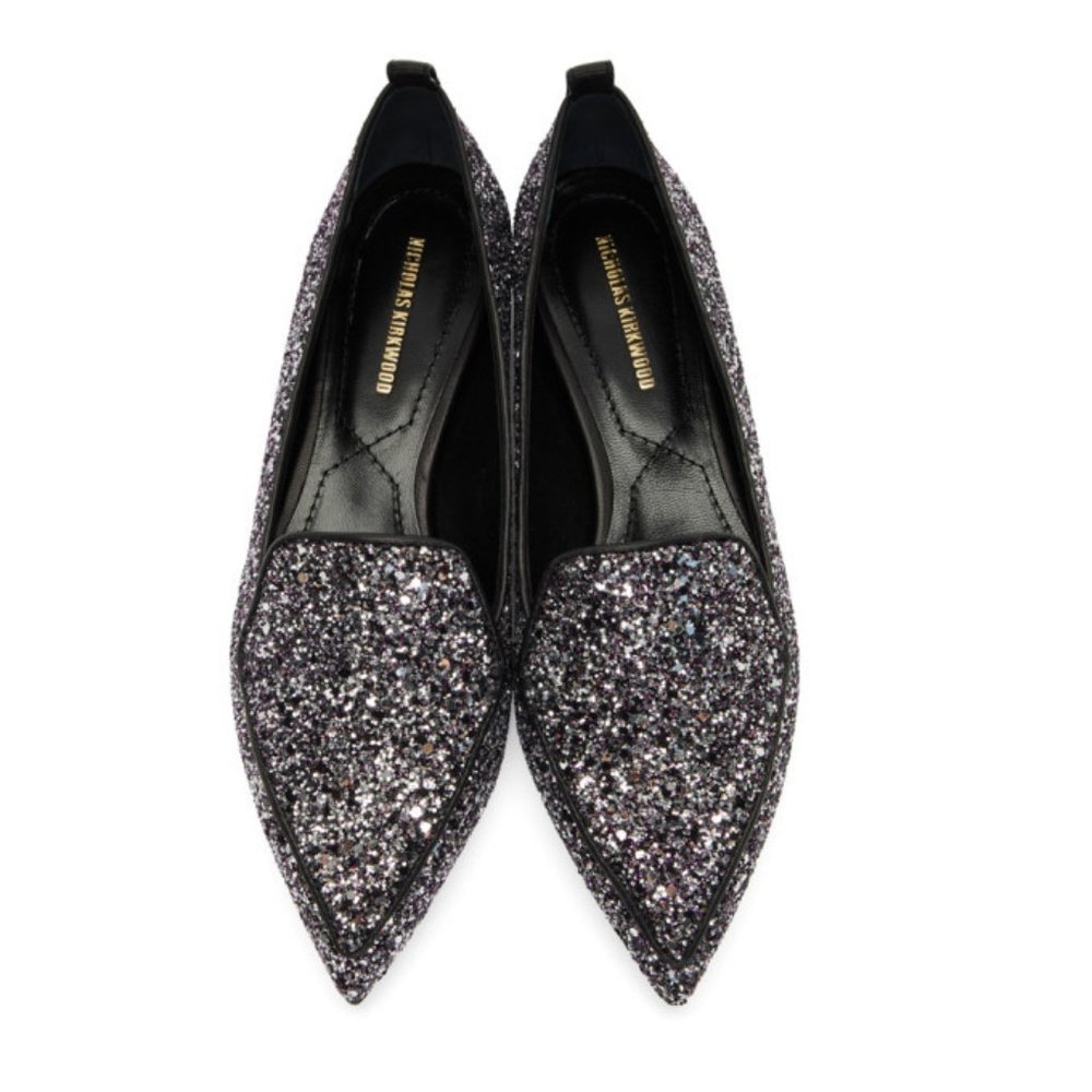 Nicholas Kirkwood | New Beya Loafer Chunky Glitter in Gunmetal & Fuschia color